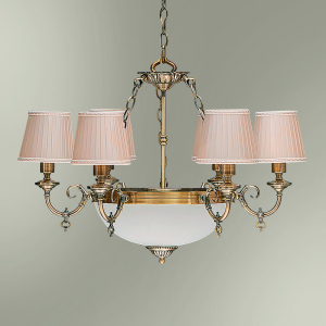 Люстра 6-ти рожковая с абажурами и центральным стеклом 6*12-08.56/21/6+2А