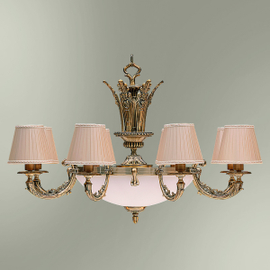 Люстра 8-ми рожковая с абажурами и центральным стеклом 8*14-08.56/8355/8+3А