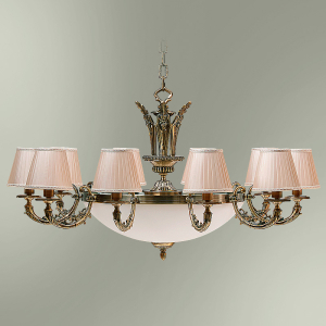 Люстра 10-ти рожковая с абажурами и центральным стеклом 10*14-08.56/8355/10+4А
