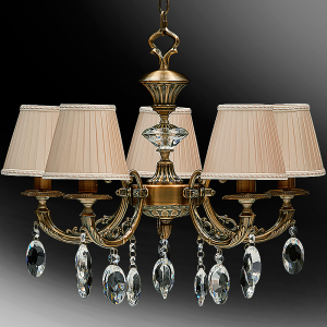 Люстра 5-ти рожковая с абажурами и хрусталем 5*14-08.56/8323БХ/5А